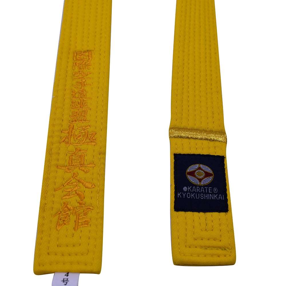 CEINTURE KARATE KYUKUSHINKAI JAUNE AVEC BANDE