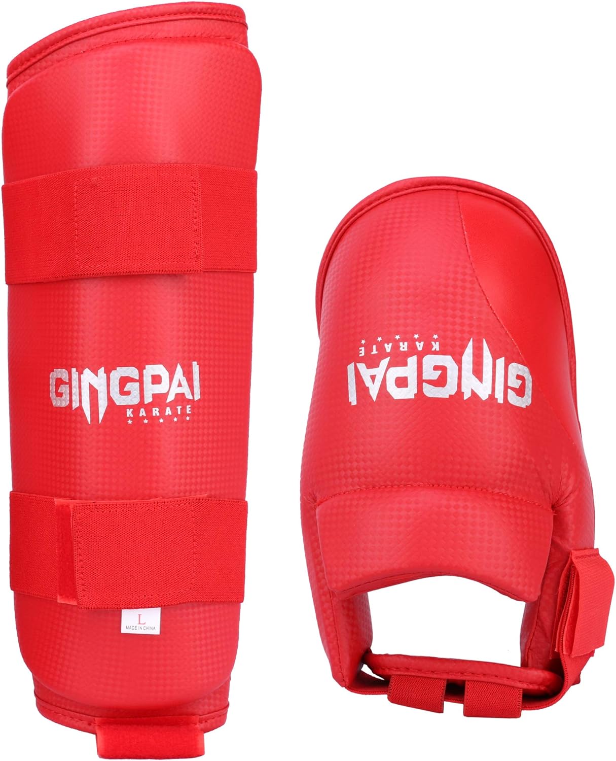 PROTEGE TIBIA ET PIED KARATE CUIR ROUGE