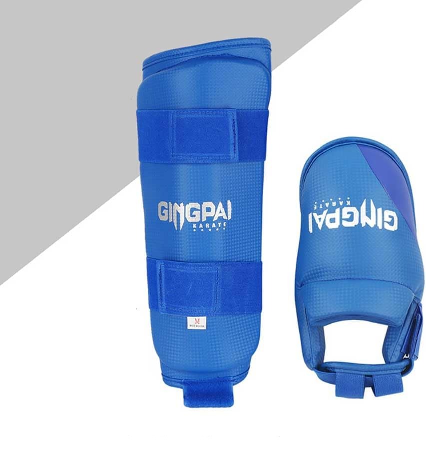 PROTEGE TIBIA KARATE CUIR BLEU