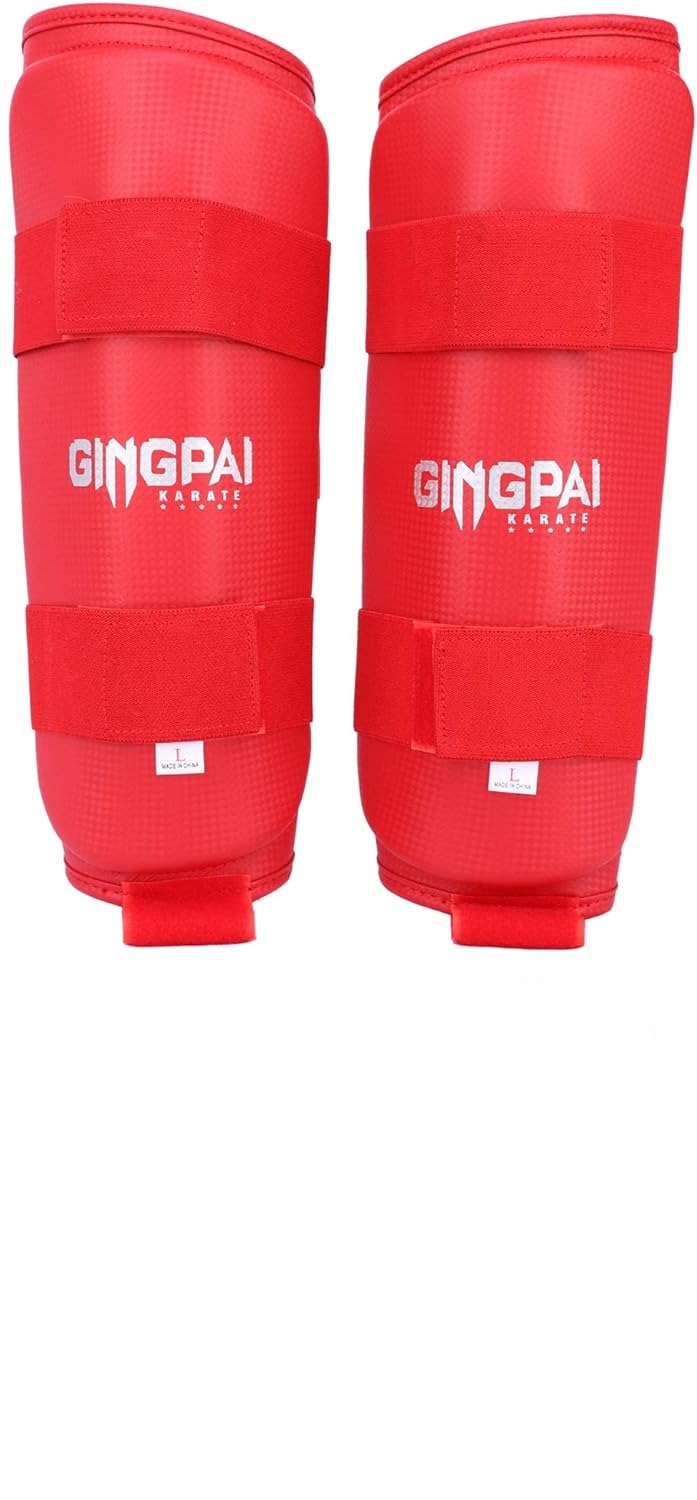 PROTEGE TIBIA KARATE CUIR ROUGE