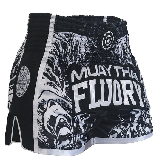 SHORT MUAY THAI FLUORY BLACK WHITE