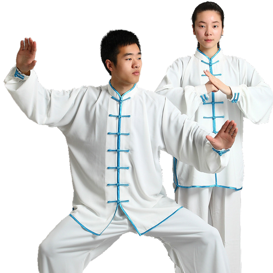TENUE KUNG FU TRADITIONNELLE BLANCHE - BLEU