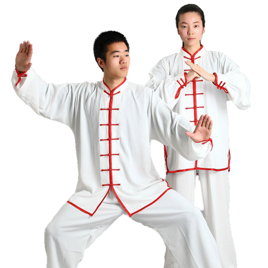 TENUE KUNG FU TRADITIONNELLE BLANCHE - ROUGE