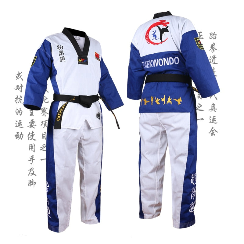 TENUE TAEKWONDO BLEU COL NOIR