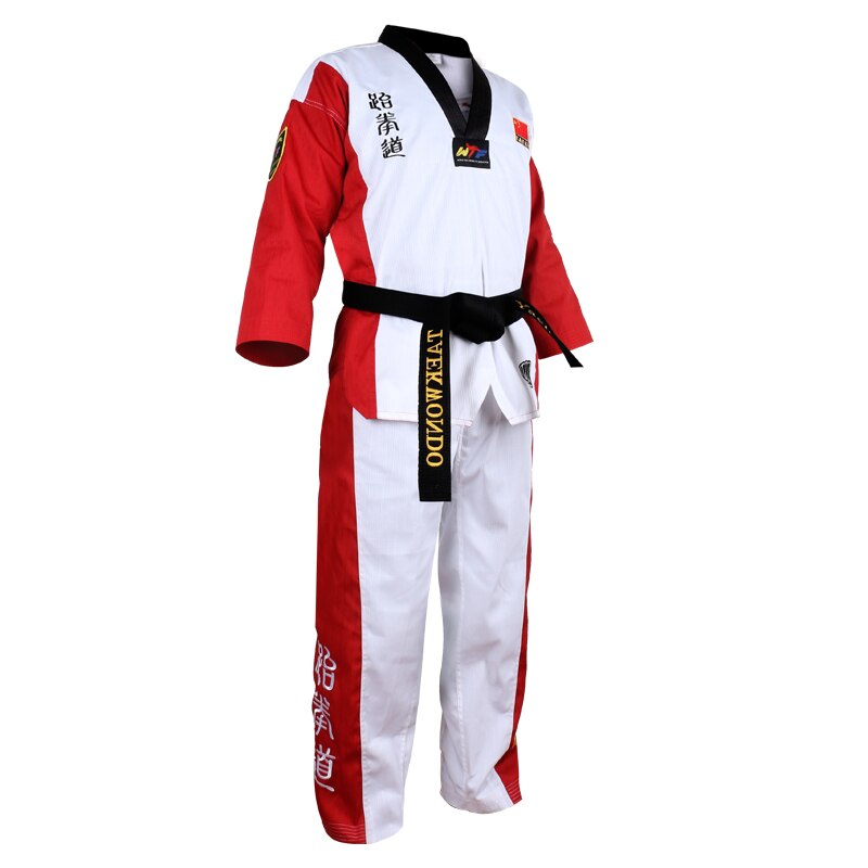 TENUE TAEKWONDO ROUGE COL NOIR