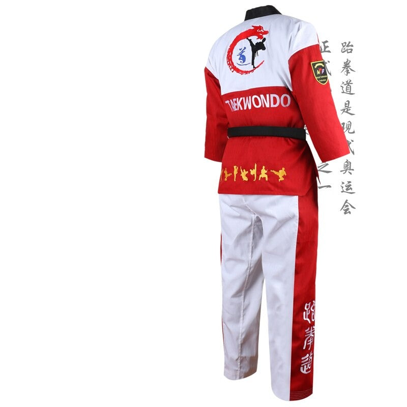 TENUE TAEKWONDO ROUGE COL NOIR
