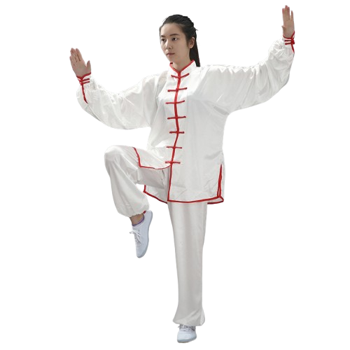 TENUE KUNG FU TRADITIONNELLE BLANCHE - ROUGE