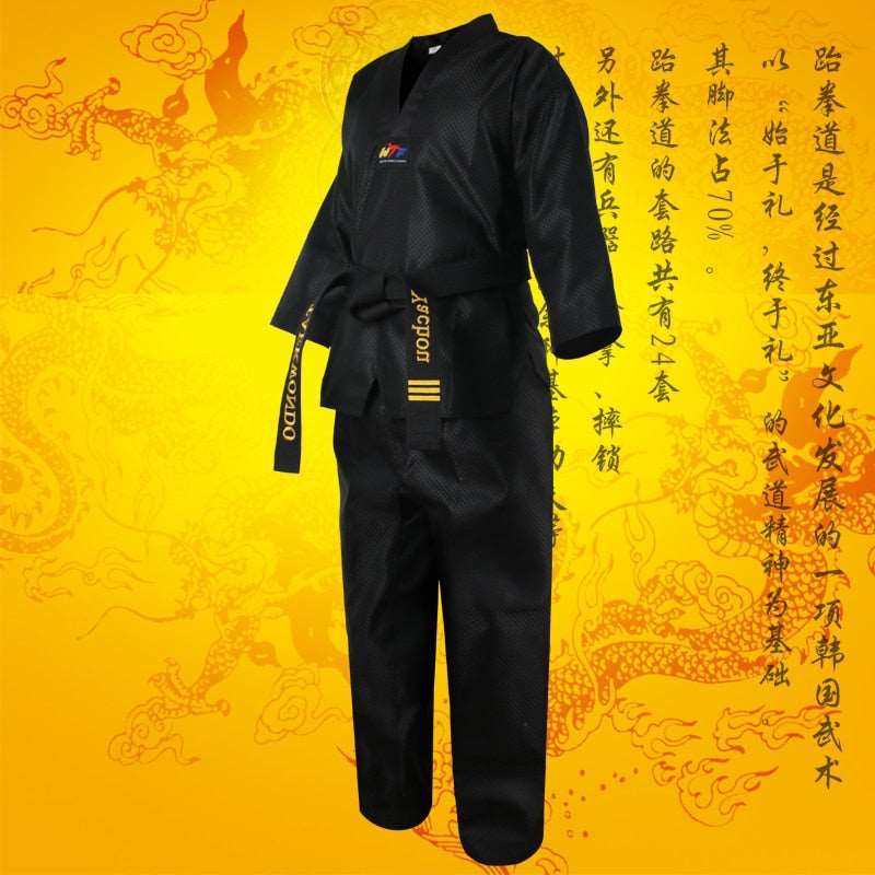 Dobok Taekwondo Dorawon - Tenue De Combat Brodée Col Noir - 65% Polyester 35% Coton