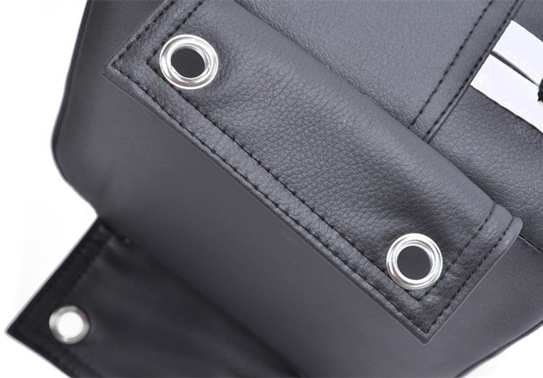 a close up of a black and black suit case 
