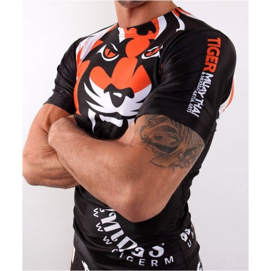 SOTF Tight elastic body-building clothes Tiger Muay Thai MMA Muay Thai boxing shirt Long sleeve "Signature" series Black orange