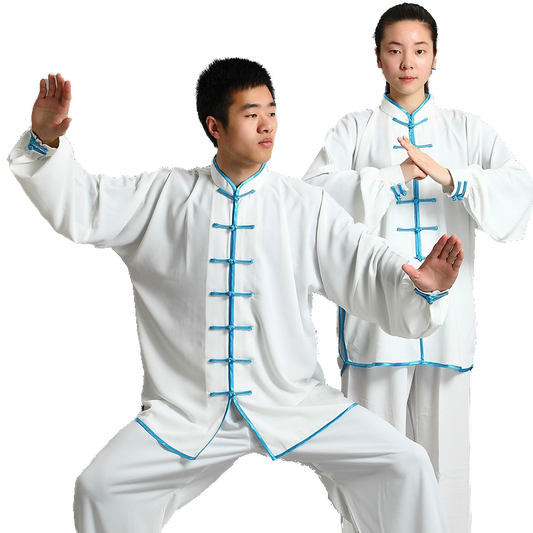 Tenue Kung Fu traditionnelle blanche - bleu