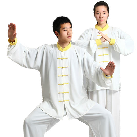 TENUE KUNG FU TRADITIONNELLE BLANCHE - JAUNE